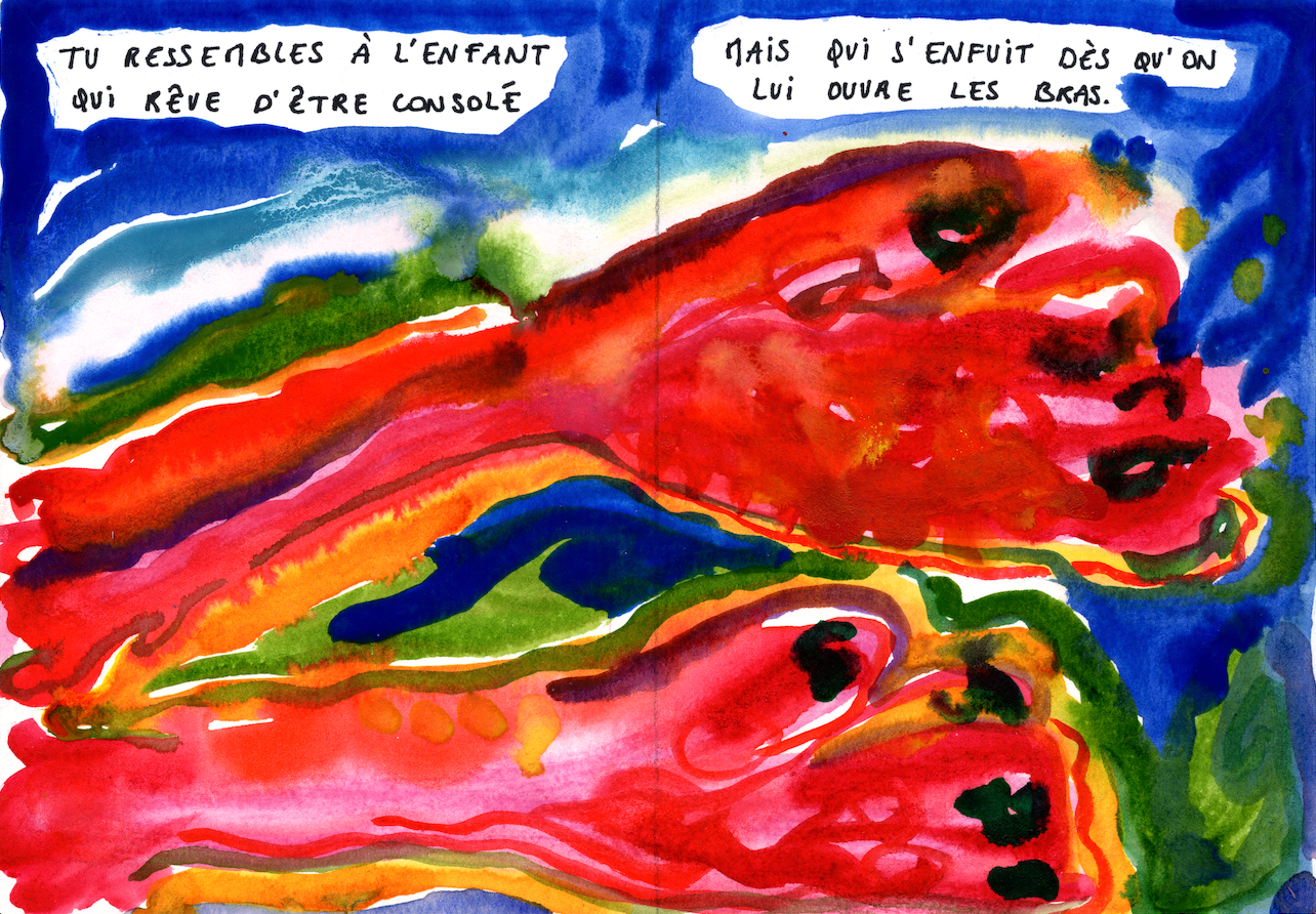 Aquarelle - "L'enfant qui rêve d'être consolé"